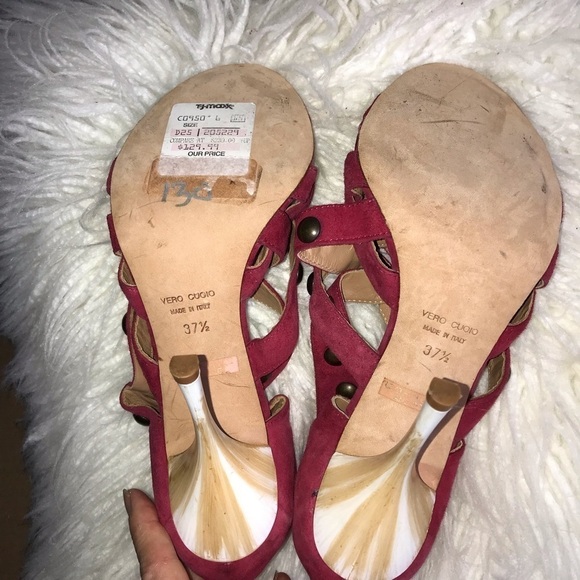 Latitude Femme Leather & Suede Studded High Heel Sandals – Burgundy – Size 7. - Picture 8 of 8